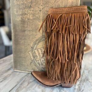Vintage Liberty black all leather fringe cowgirl boot. Style “Vegas Faggio”